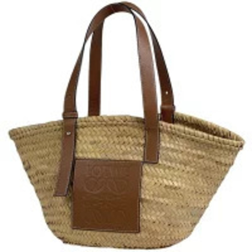 Loewe Basket Bag Woven Anagram Palm Leaf Handbag Raffia Brown